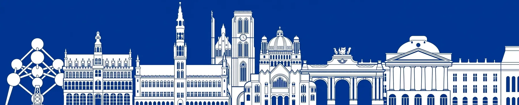 Line-art skyline of Brussels — Atomium, Grand-Place town hall, cathedral and Cinquantenaire arch